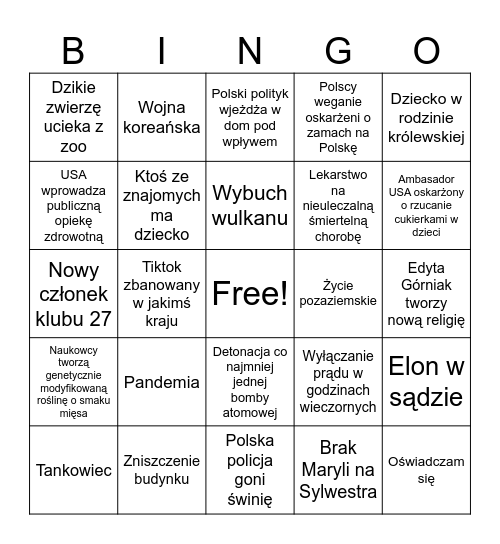 Co się odjebie w 2023 Bingo Card