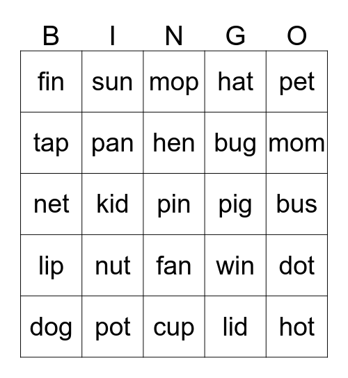 Phonics Bingo Card