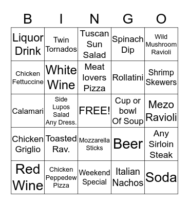 Lupo's Bingo #3 Bingo Card