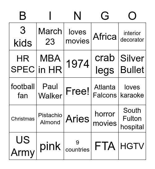 Bingo Tiffany Bingo Card