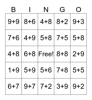 Math Facts Bingo Card