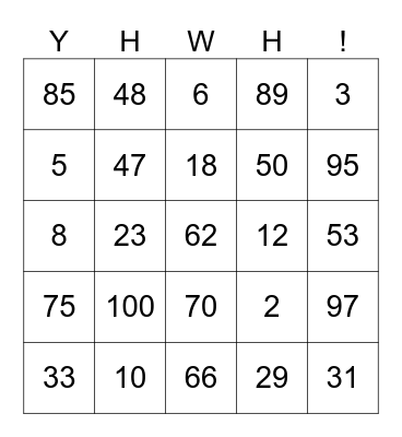 Number Recognition Bingo Card