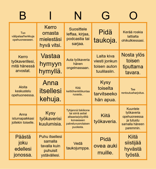 Hyvien tekojen bingo Card