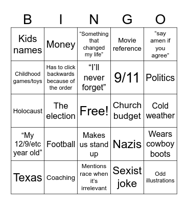 Sermon Bingo Card