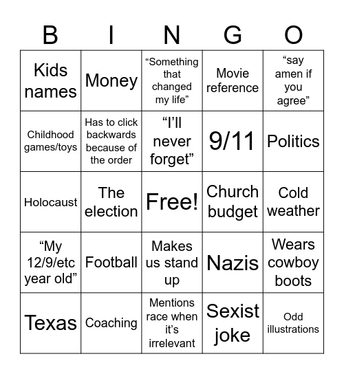 Sermon Bingo Card