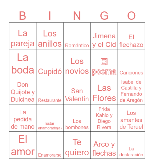 Bingo de la San Valentín Bingo Card