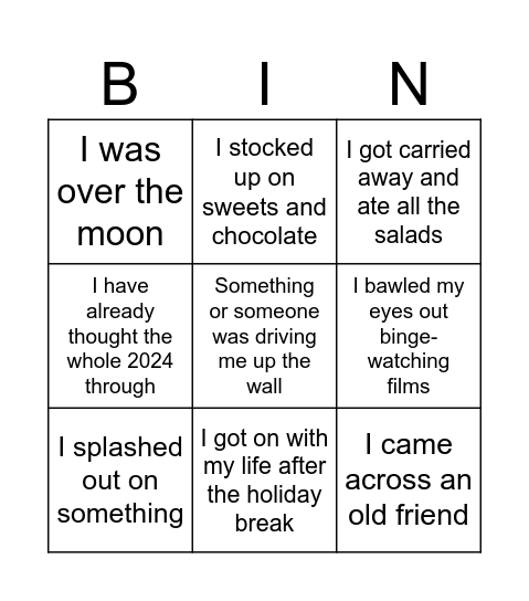 Holiday Season Bingo Card