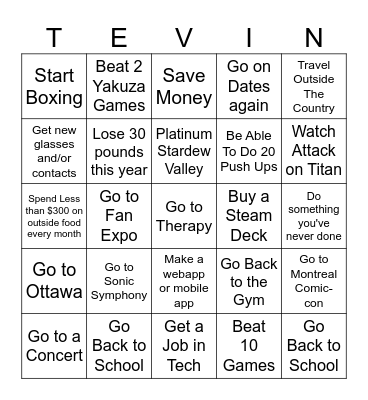 Tevin's 2024 Bingo Card