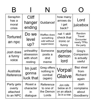 dnd bingo Card