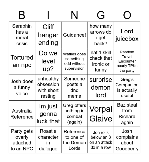 dnd bingo Card