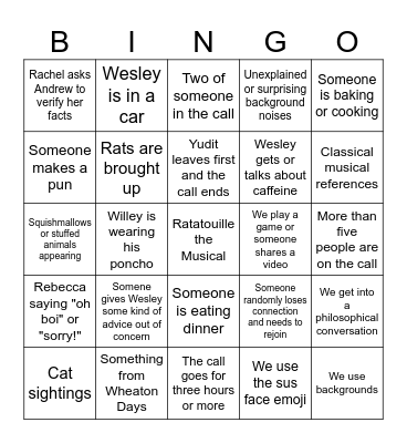 Friend Group Chat Bingo Card