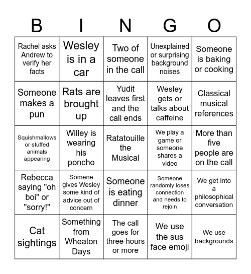 Friend Group Chat Bingo Card