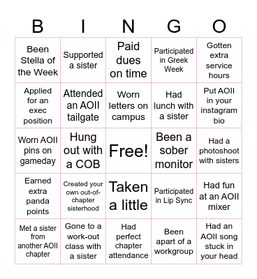 AOII Bingo Card