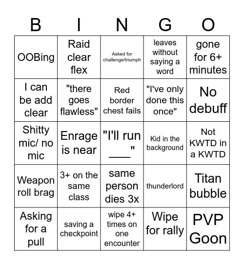 LFG bingo Card