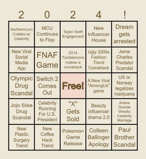 2024 Bingo Board Bingo Card