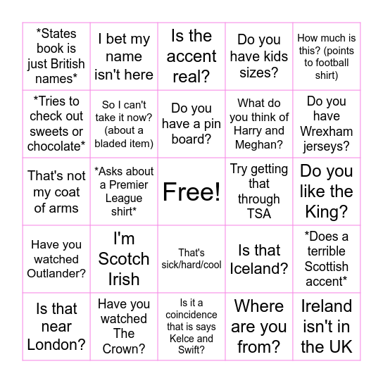 A Guest Once Said... Bingo Card