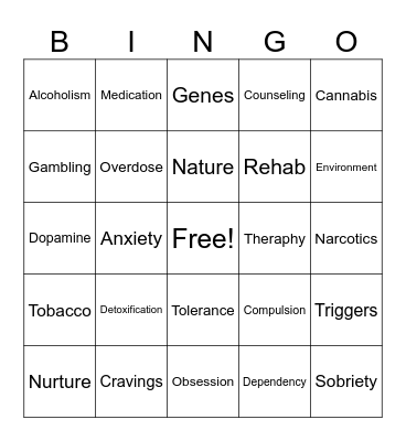 Addiction Bingo Card