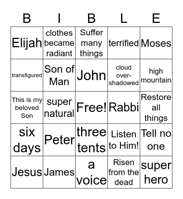 April 24 - Mark 9:2-13 Bingo Card