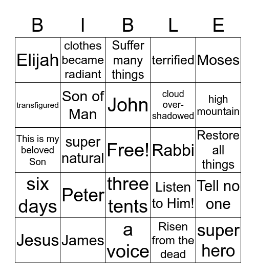 April 24 - Mark 9:2-13 Bingo Card