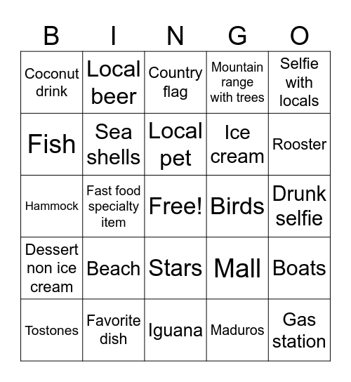 Caribbean vacation tangs Bingo Card