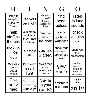 Clinical Bingo Card