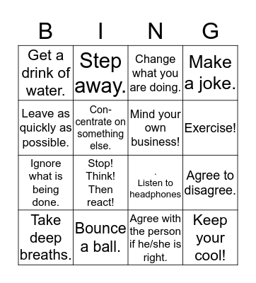 Anger Bingo Card