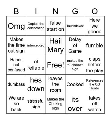 football bingo Card
