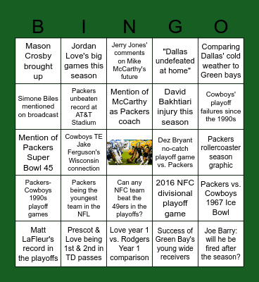 Green Bay Packers vs. Dallas Cowboys Playoff Bingo Card