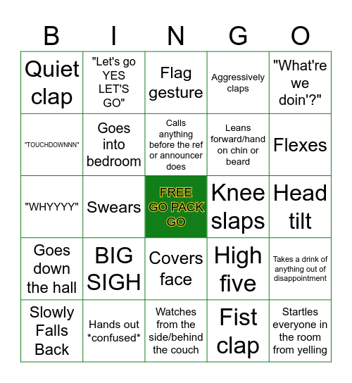 Packers Playoffs Bingo Card