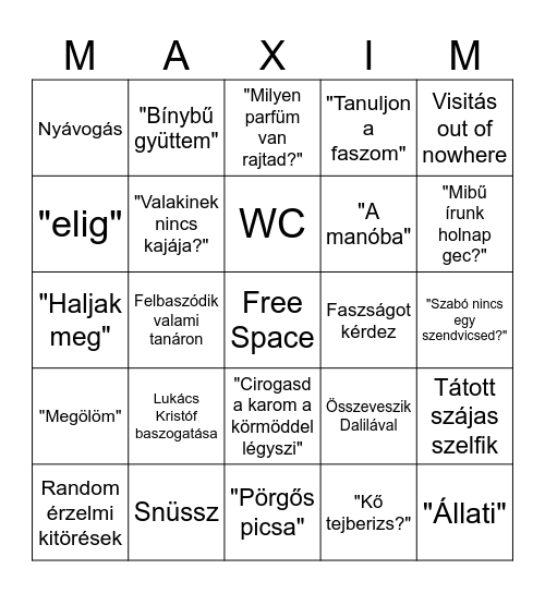 Maxim Bingo Card