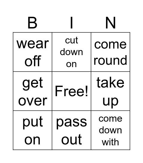 phrasal verbs Bingo Card