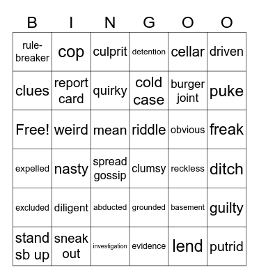 Gossip and crime Bingo Card