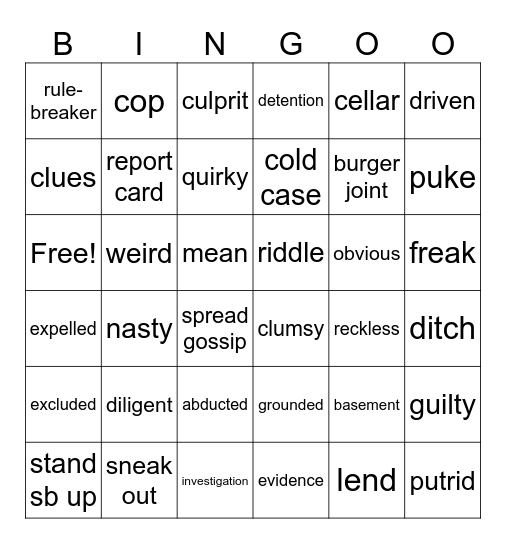 Gossip and crime Bingo Card