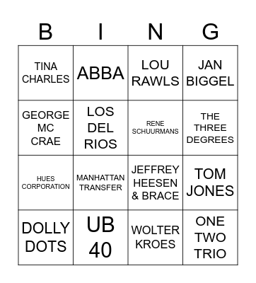 Muziek Bingo Card