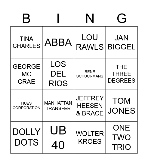 Muziek Bingo Card