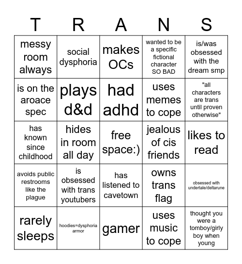 transgender bingo :) Bingo Card