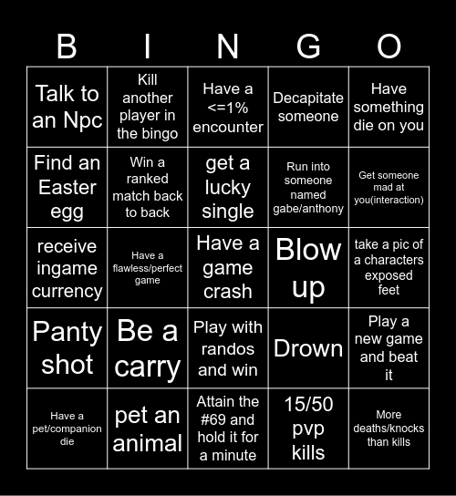 Gamer Bingo Card