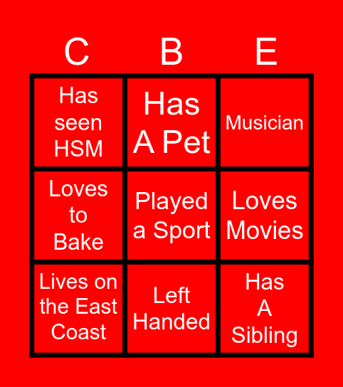 CBE Bingo Card