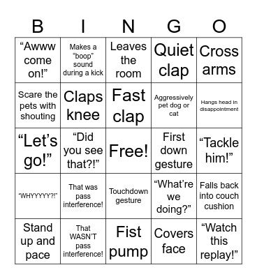 Football Weekend Bingo Card