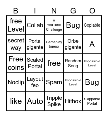 Recent Tab Bingo (Geometry Dash) Bingo Card