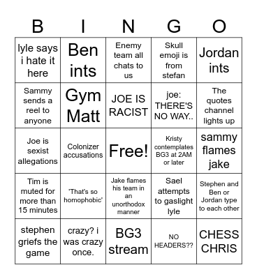 JOEHEAD BINGO BOARD Bingo Card