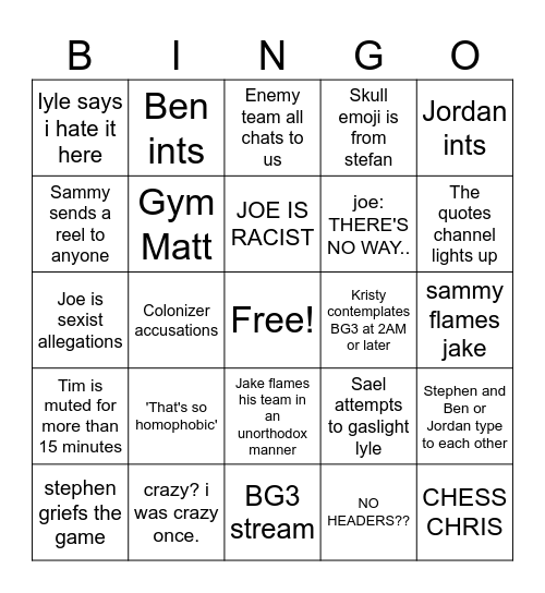 JOEHEAD BINGO BOARD Bingo Card