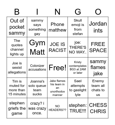 JOEHEAD BINGO BOARD Bingo Card