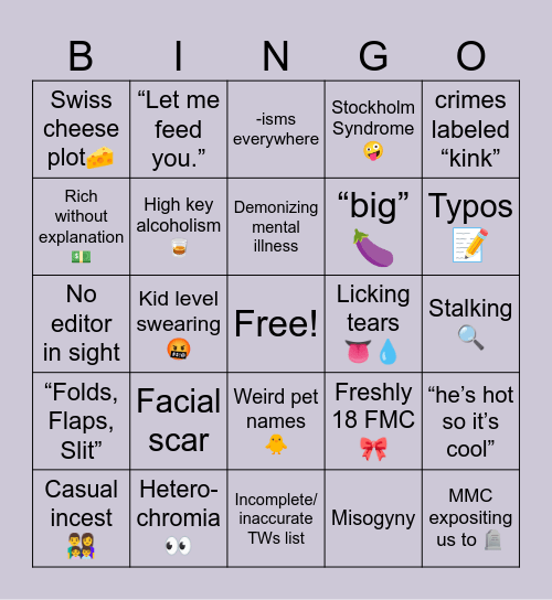Dark Romance Bingo Card