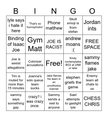 JOEHEAD BINGO BOARD Bingo Card