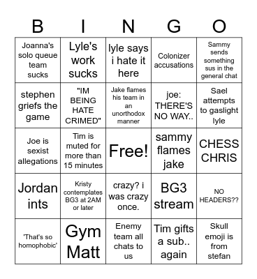 JOEHEAD BINGO BOARD Bingo Card