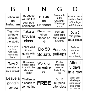 F45 Regent park Challenge Bingo Card