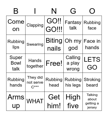 Husband watching football Bingo Card