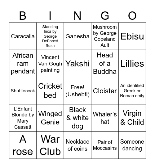 Nelson Atkins Bingo Card