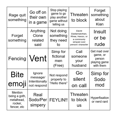 Grim Bingo Card